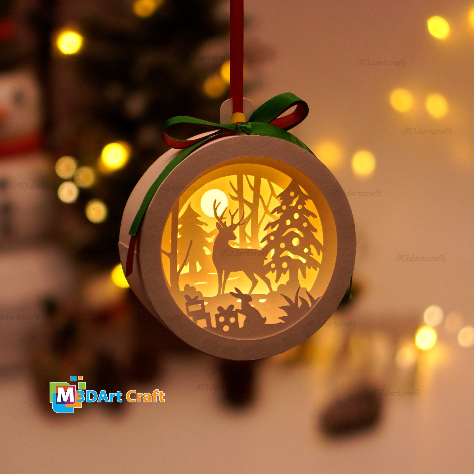 Paper Lantern Shadow Box SVG PDF Template For You DIY Christmas Decorations - Deer Christmas Lantern - Christmas crafts svg