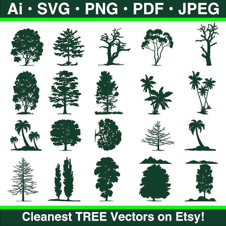 Tree Silhouette SVG Bundle, Tree Silhouette svg, Tree SVG, Trees svg,Forest svg, alm tree svg,Lasercut files,Tree Line svg, Pine Tree svg