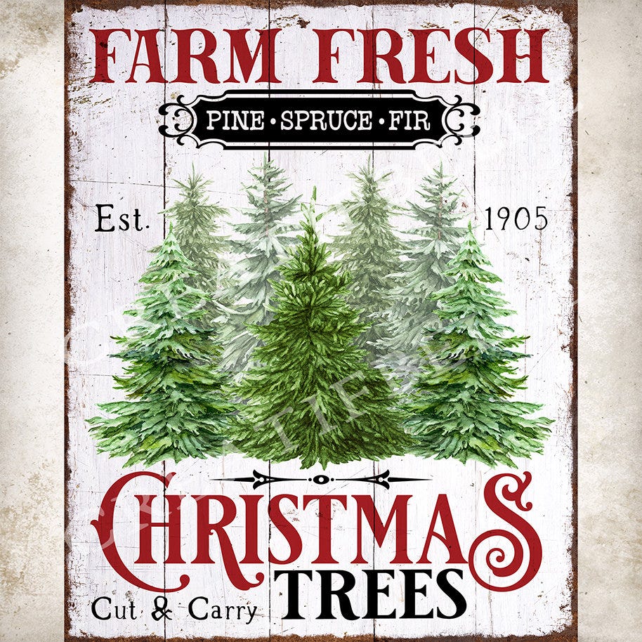 Farm Fresh Christmas Trees Farmhouse Christmas Home Decor DIY Sign Tiered Tray Holiday Decor Transfer Digital Print At Home 2659