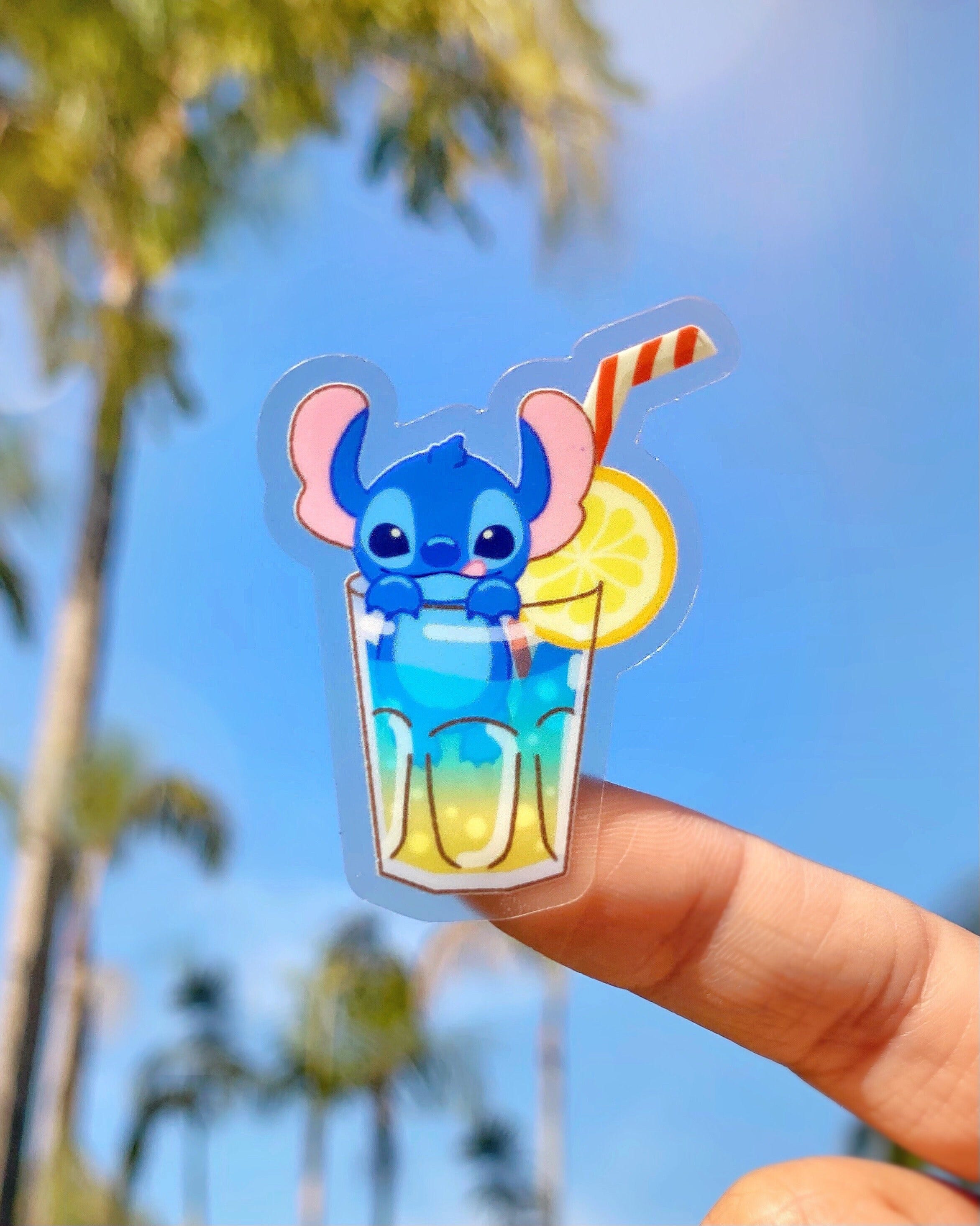 Stitch Lemonade Transparent Disney Laptop Stickers/ Tropical Lilo Ohana Aloha flower and garden planner decal water bottle cellphone