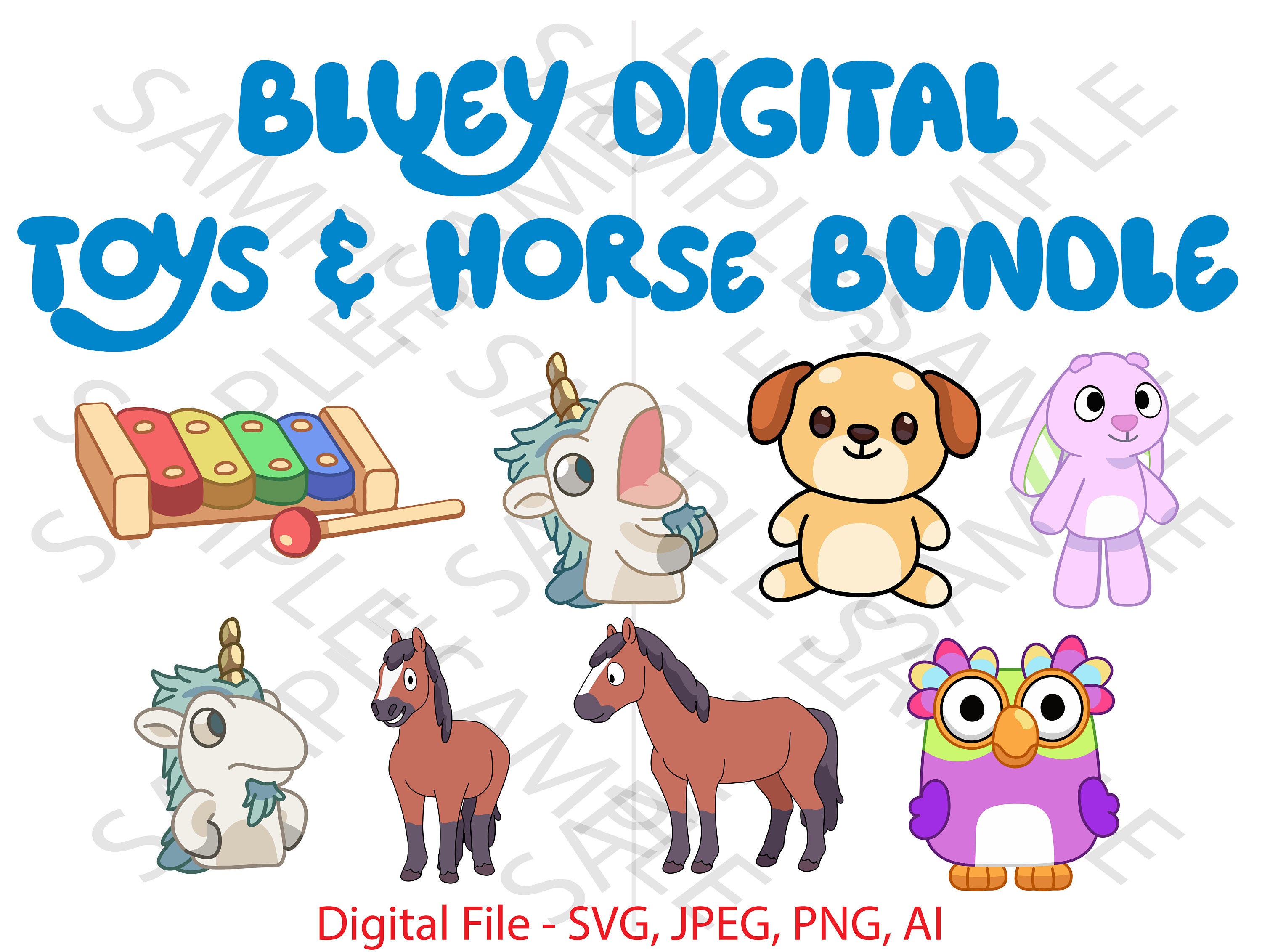 Bluey Show Toys & Horse Bundle,  Bluey 8 Files, Bluey, Bluey SVG, Bluey Show SVG Bundle, Cartoon, Vinyl Cutting, Cricut,Custom, Custom Bluey