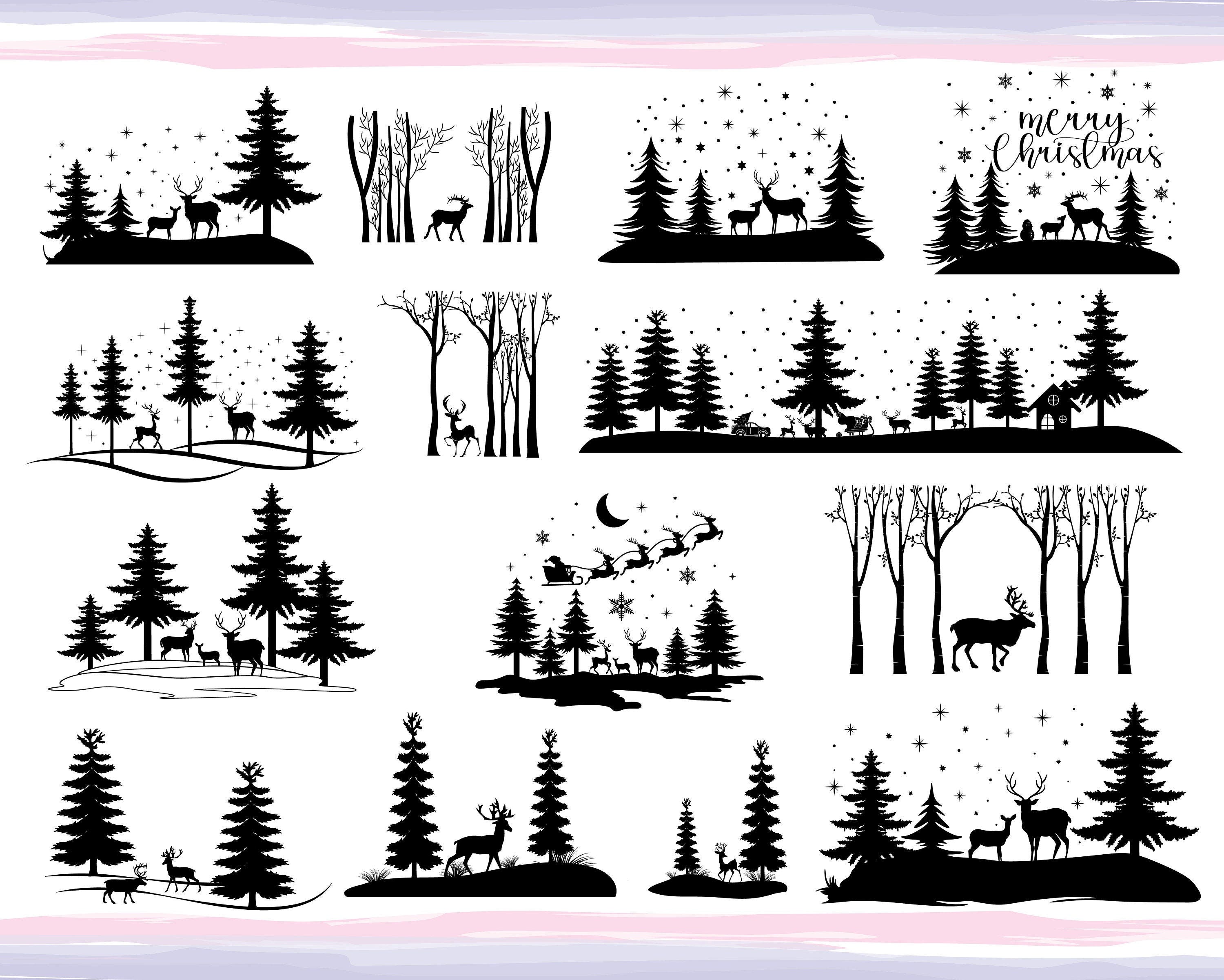 Winter Christmas Scene SVG | Magical Christmas Scene | Deer svg | Pine Tree | Winter forest svg | Snowy Forest | Magic Winer svg,png,dxf.eps