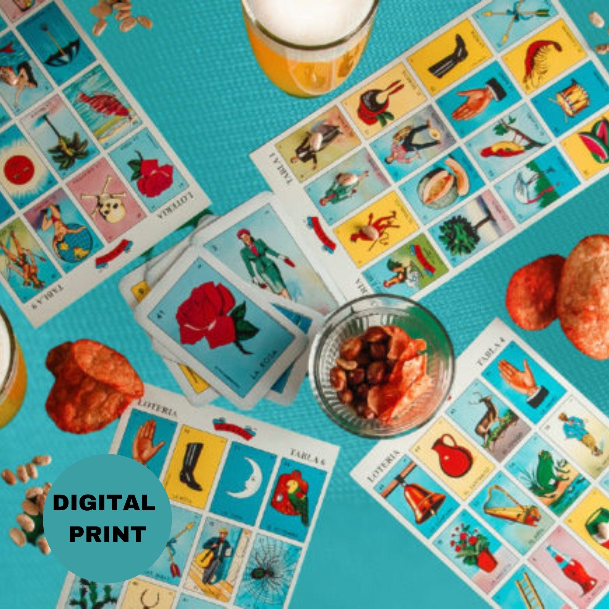 Mexican Loteria 54 Cards and 60 Boards Loteria Pdf Party Game Loteria Print Quinceanera Kids Printable Loteria Adult Birthday Game