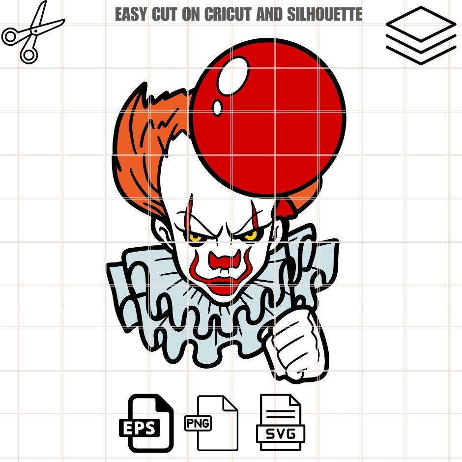 Pennywise with Baloon Svg, Dancing Clown Svg, Halloween Svg, Horror Movie Svg, Cricut, Silhouette Vector Cut File