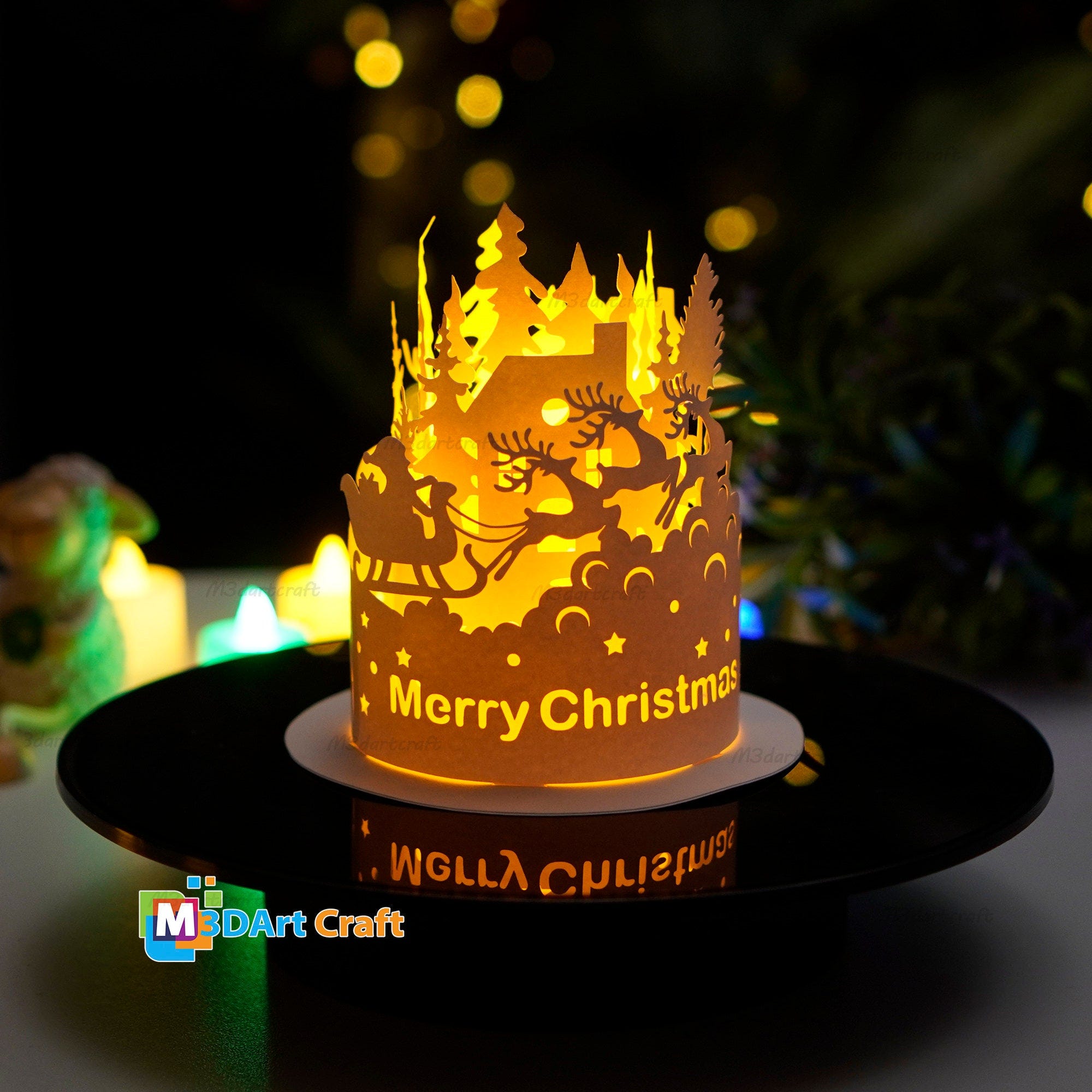 Paper Lanterns Santa Claus Reindeer Rides | Paper Cut Lamp Merry Christmas | Christmas luminaries svg for cricut projects, christmas lantern