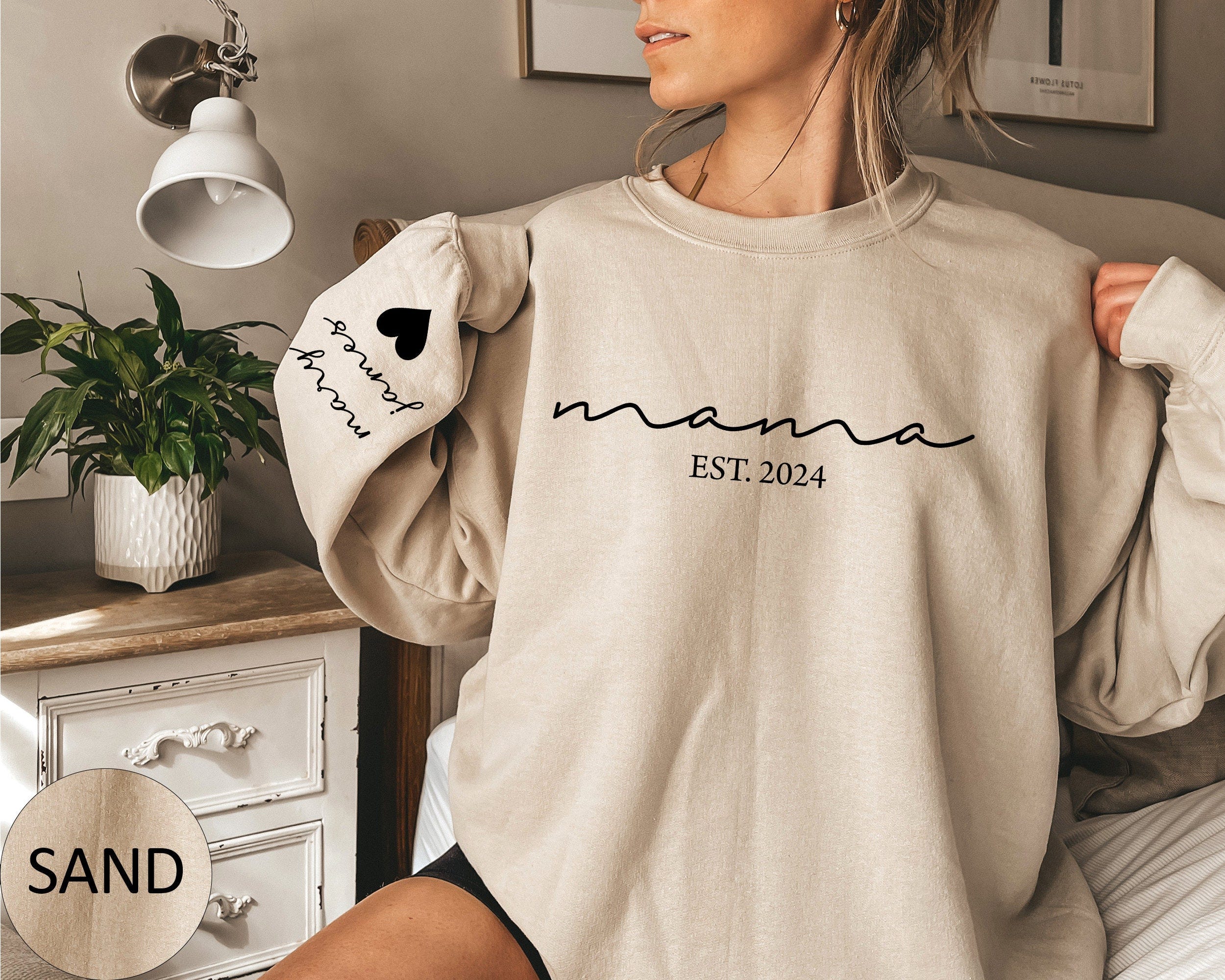 Personalized Mama Sweatshirt with Kids Names Sleeve, Mothers Day Gift , Est Date Mom Sweatshirt, Gift for Mother, Childs Names on Sleeve