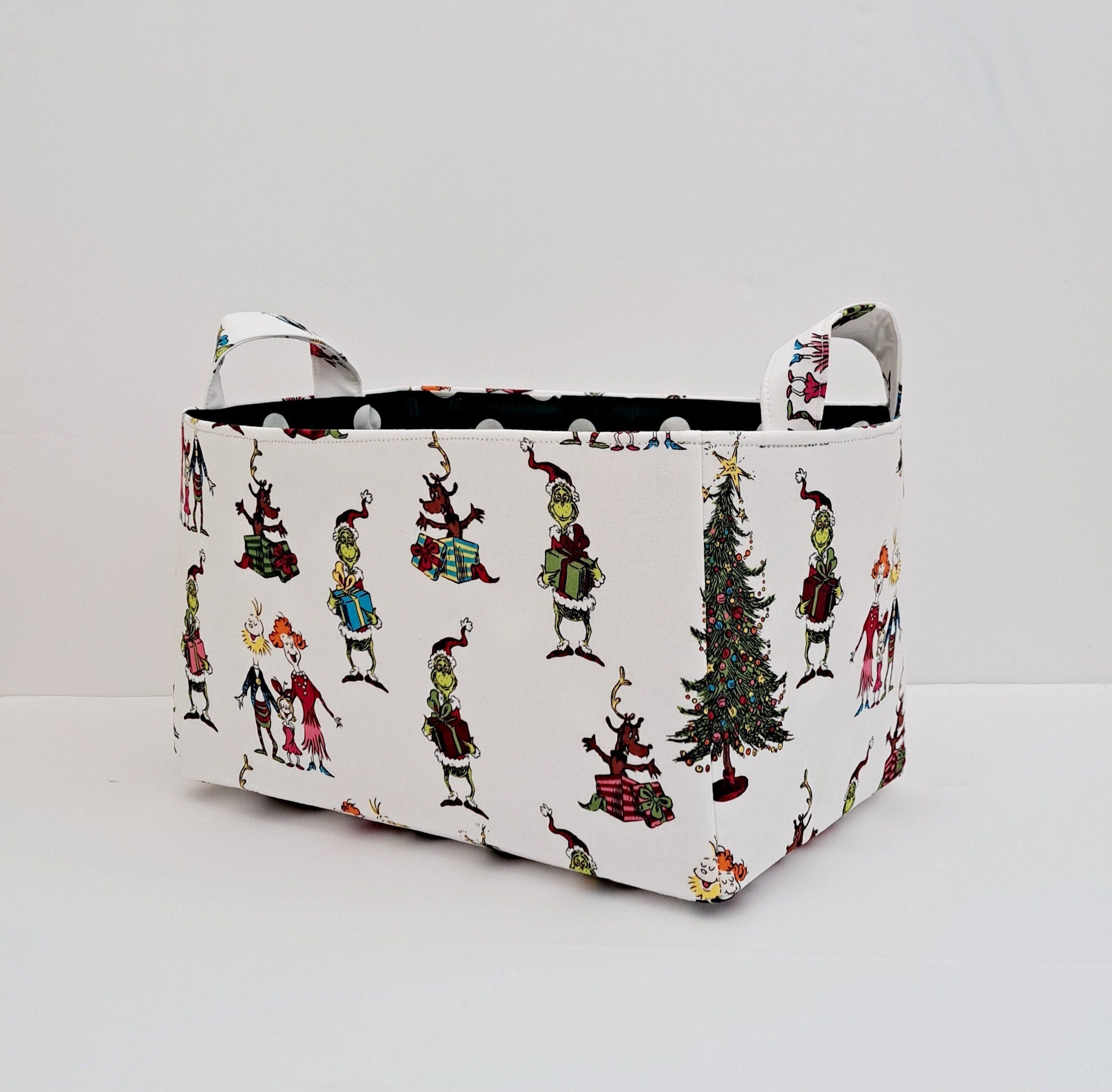 How the Grinch stole Christmas basket, Holiday gift organizer bin caddy, Fabric container