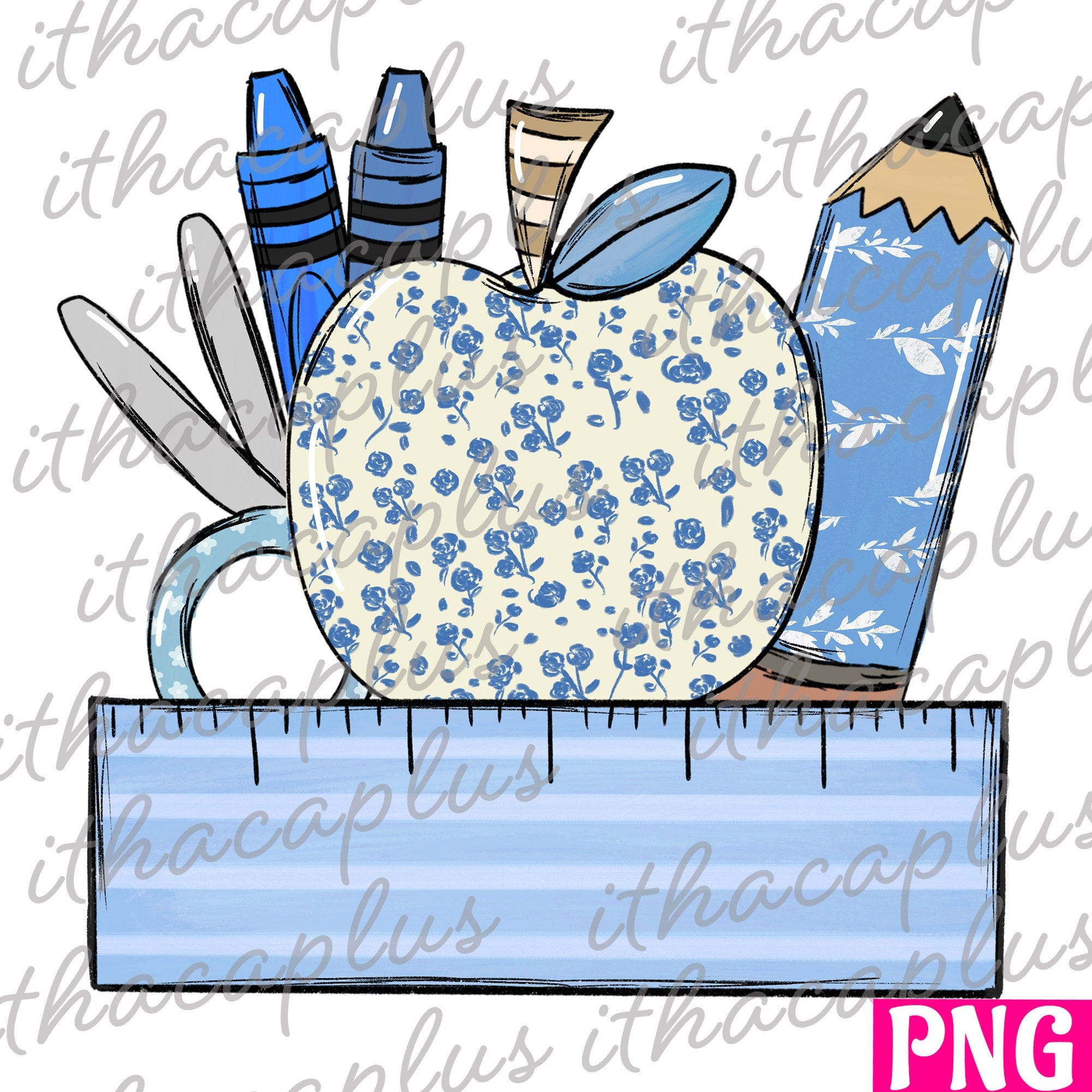 Back To School png, Blue and white floral school frame sublimation kids, clipart, printable, Teach love inspire digital, flower school png