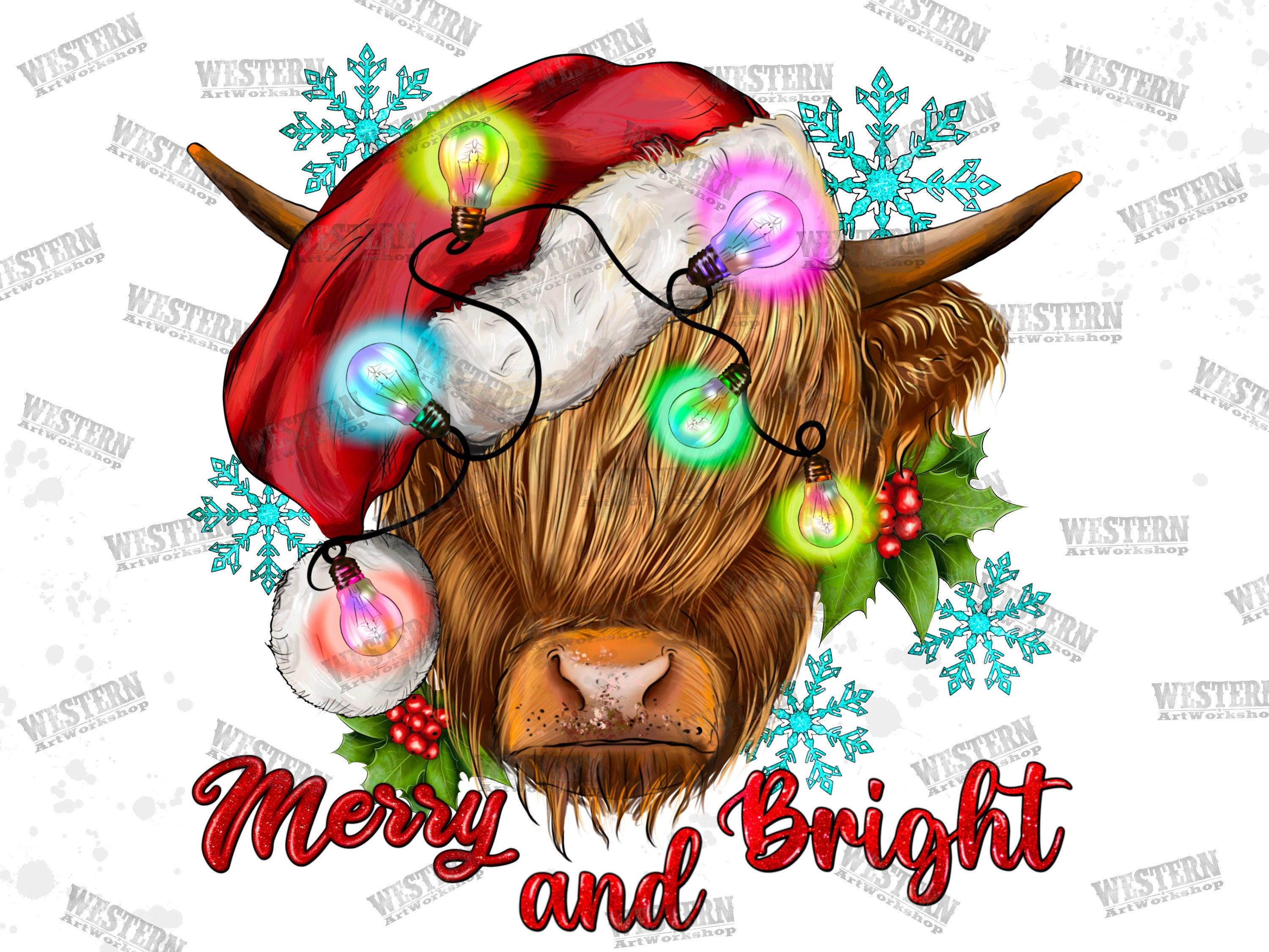 Merry And Bright Christmas Highland Cow Png,Merry And Bright Png, Christmas Highland Cow Png, Christmas Highland Cow Png, Western Christmas