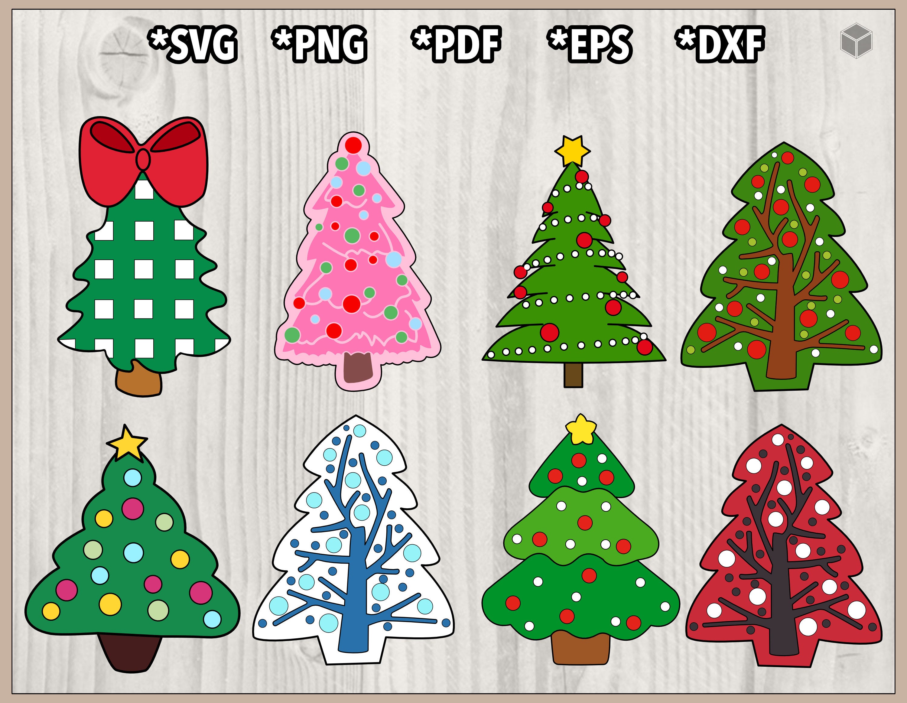 Christmas Tree SVG Bundle, Holiday Decorated Pine Tree, Festive Foliage Graphic Designs, Santa-Claus Ornaments svg, png, pdf, dxf, eps