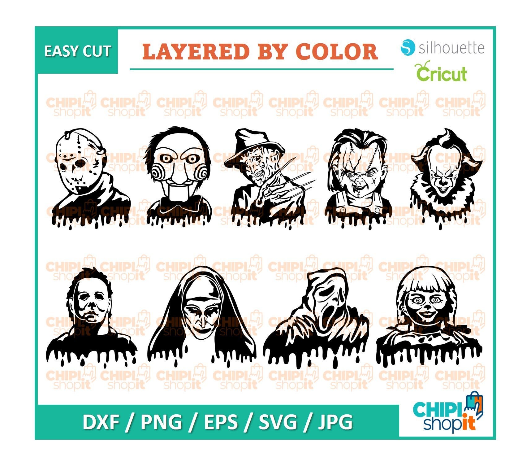 Halloween Horror Movies SVG, Halloween SVG Bundle, Halloween PNG Bundle, Clipart, Files for Silhouette, Files for Cricut
