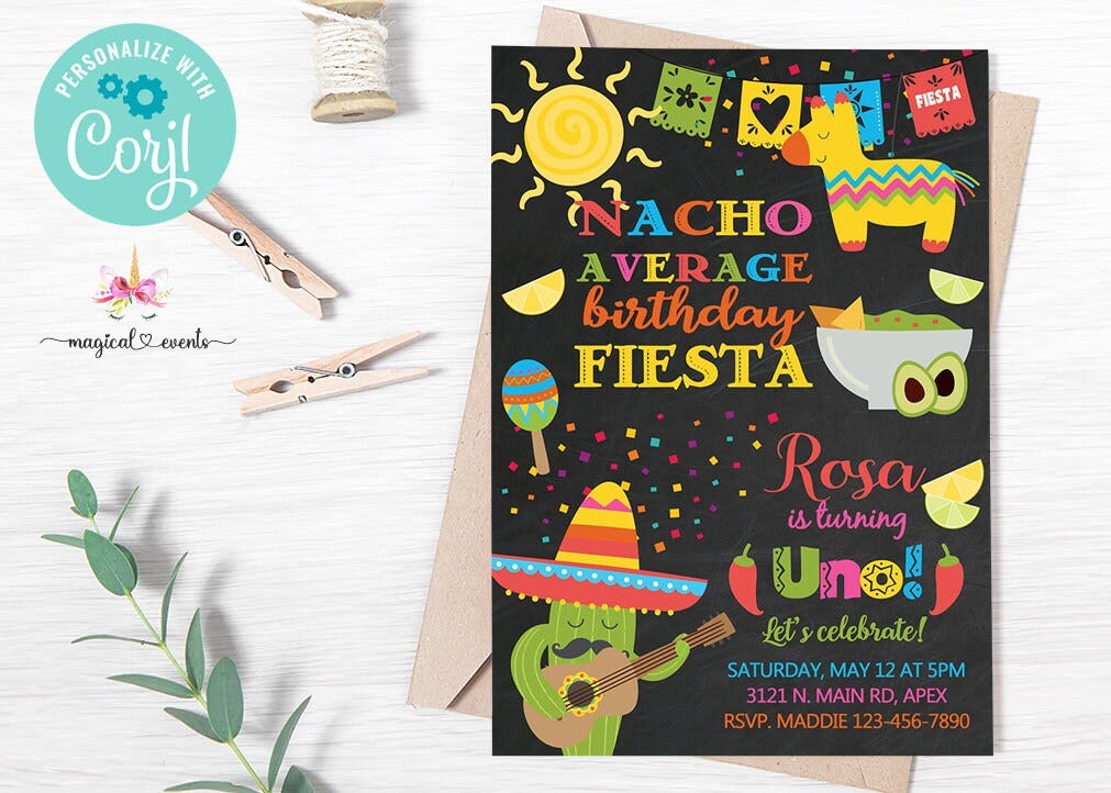 Nacho average birthday fiesta, turning uno, baby first fiesta, 1st birthday invitation first fiesta invite, digital printable corjl editable