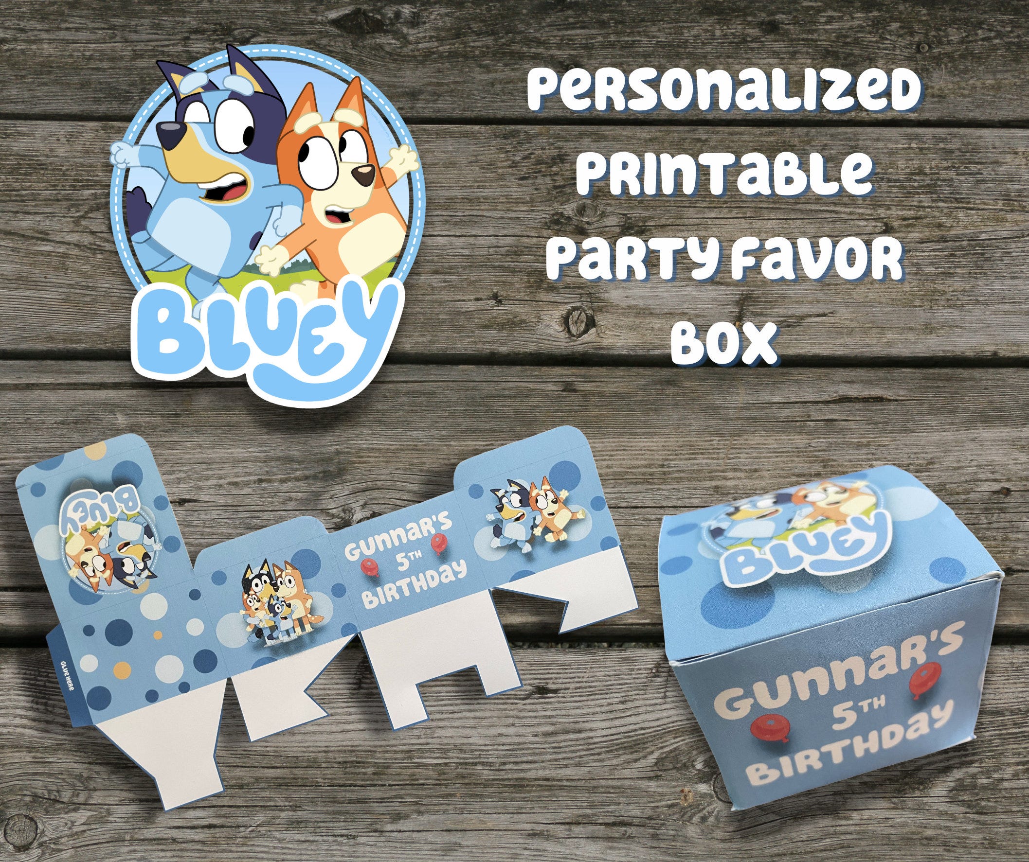 Personalized Bluey Printable DIY Party Favor Treat Boxes for Blue Heeler Birthday Party - Print at Home and Create!