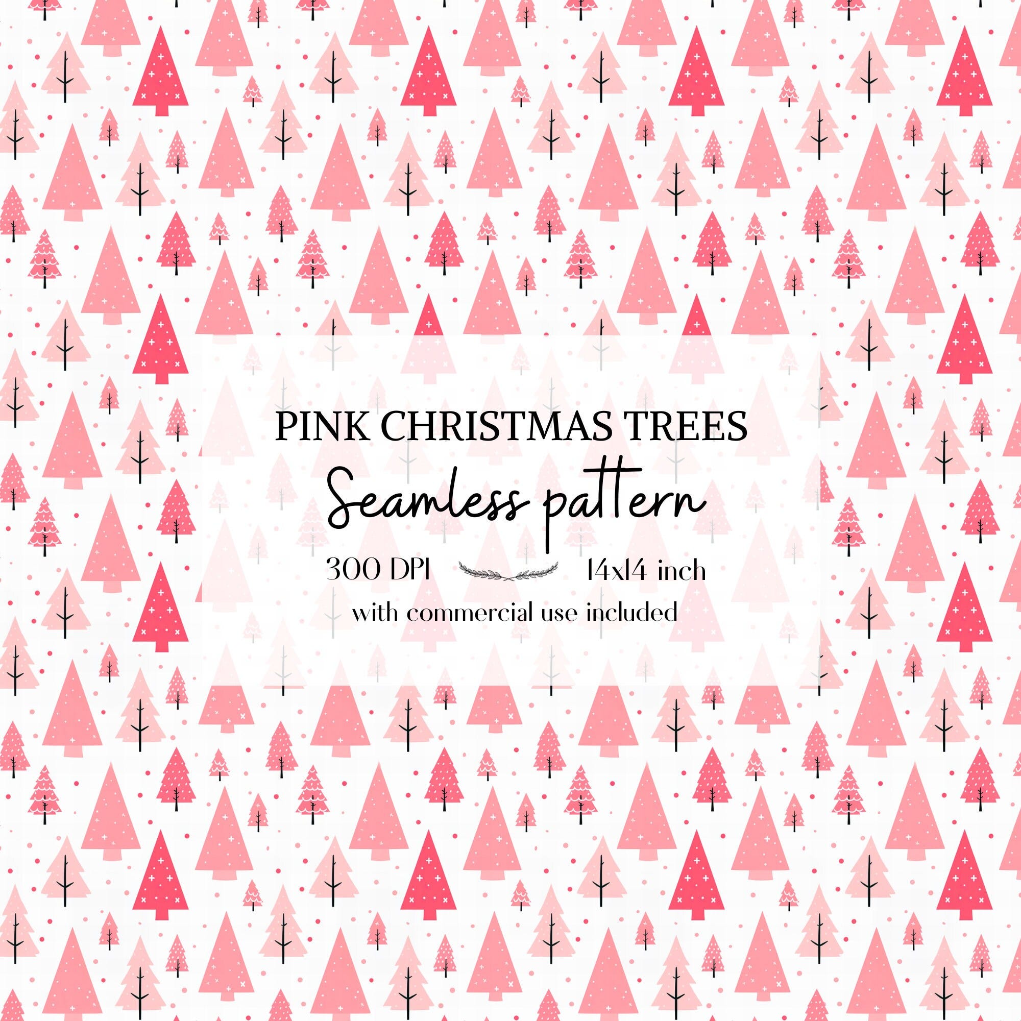 Pink Christmas trees seamless pattern, Christmas seamless pattern, Winter seamless pattern, With commercial use