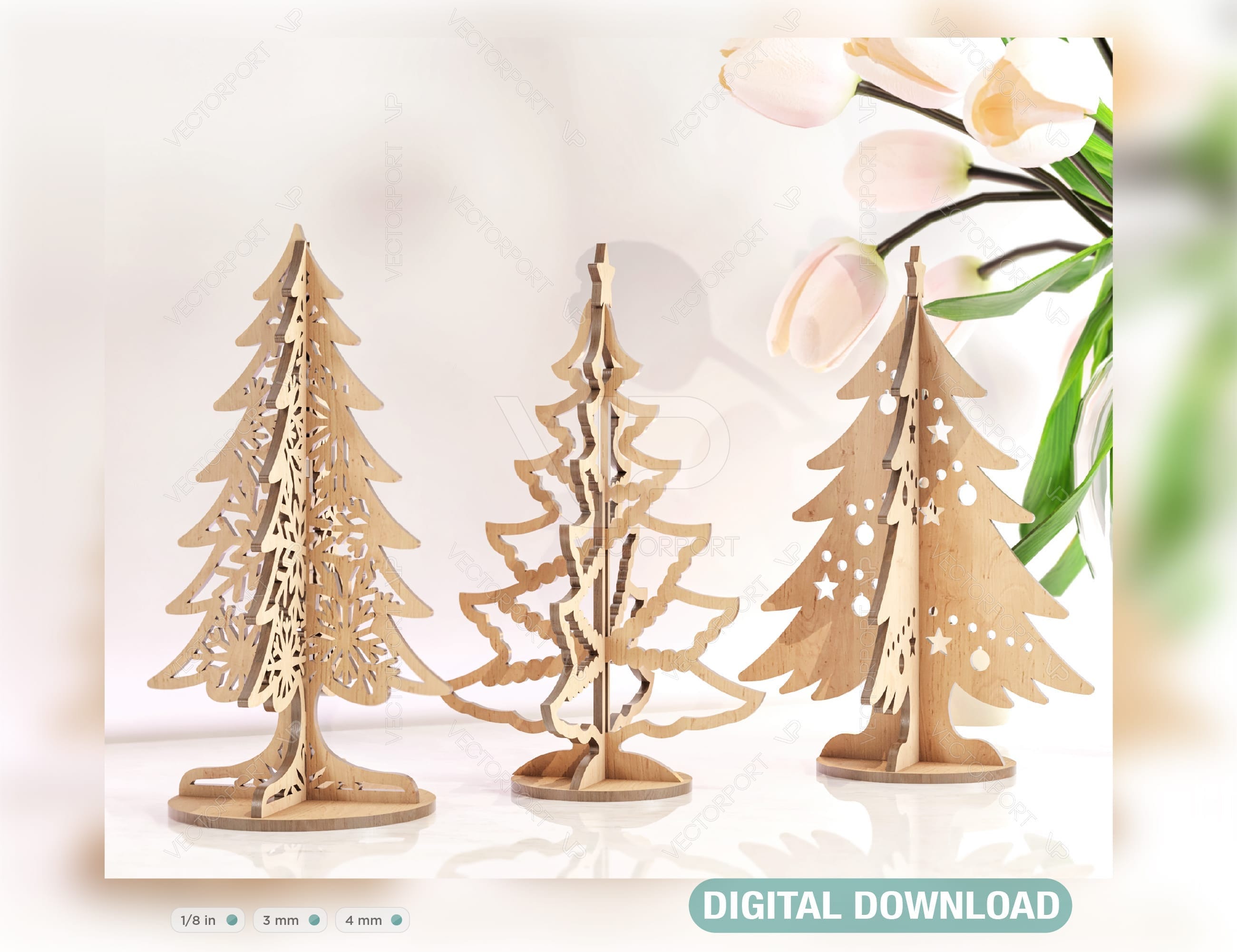 Standing Trees Laser cut Christmas Snowflake SVG Craft templates Cricut Glowforge Digital Download | SVG |#078|