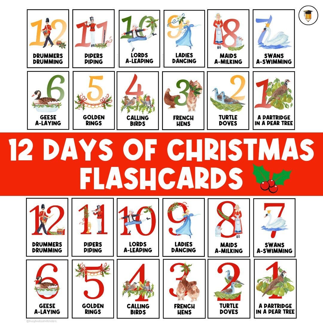 12 Days of Christmas | Christmas Flashcards | Christmas Printable | Christmas Songs | Christmas Bulletin Board | Christmas Countdown | Decor