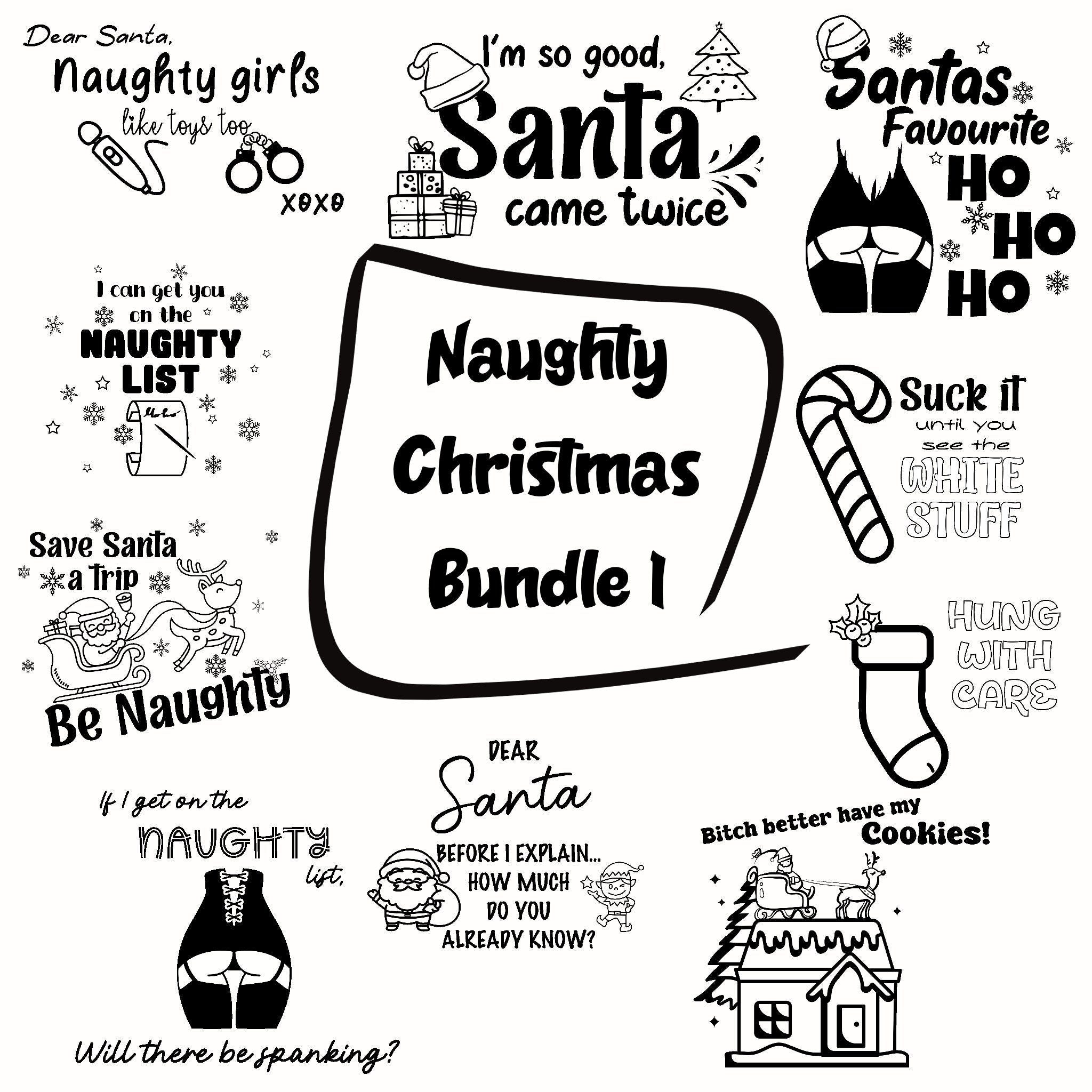 Naughty Christmas SVG Bundle 1, Sexy Holiday Cut Files, Digital Download, Festive Adult Designs