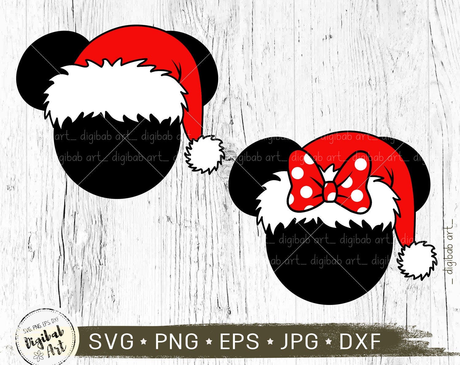 Christmas Mouse Head SVG, Christmas Mickey, Santa Mickey, Minnie Santa SVG, Mouse Ears svg, Mouse Santa hat, Tshirt, png dxf eps