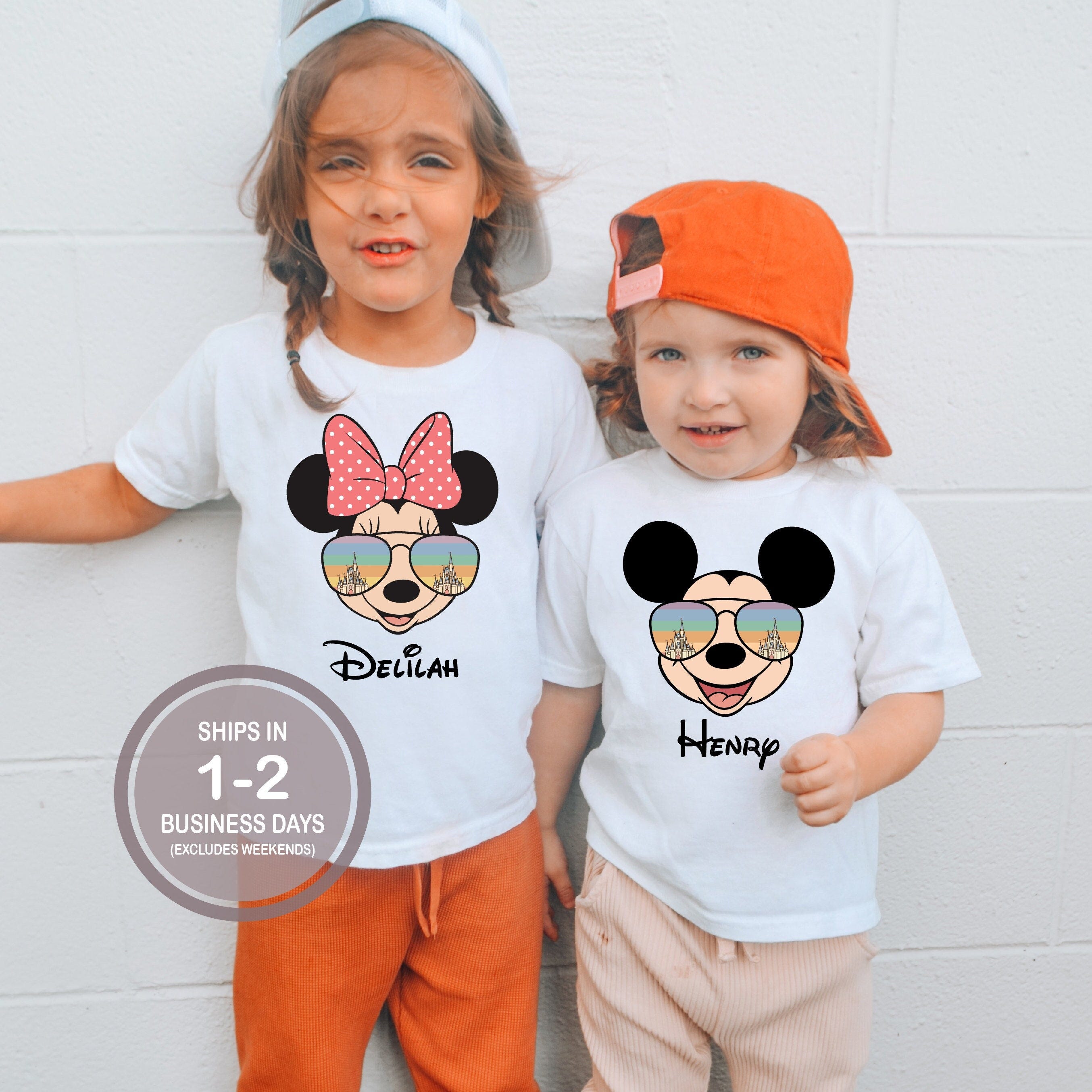 Disney World Mickey Minnie Sunglasses Castle Personalized Kids Disney Shirt, Minnie Bow Name Shirt, Mickey Name Shirt, Girl Boy Disney Shirt