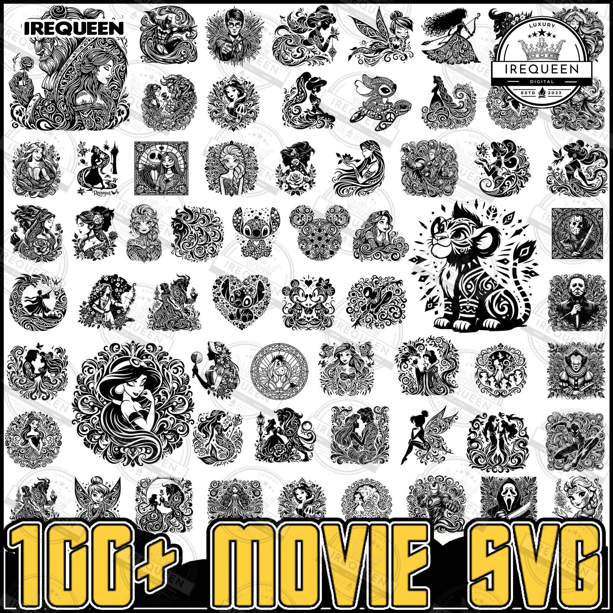 100+ Cartoon Movie Svg Bundle, Enchanted Rose Svg, Mermaid Princess Movie Svg, Superhero Svg, Horror Movie Killer Svg, Digital File
