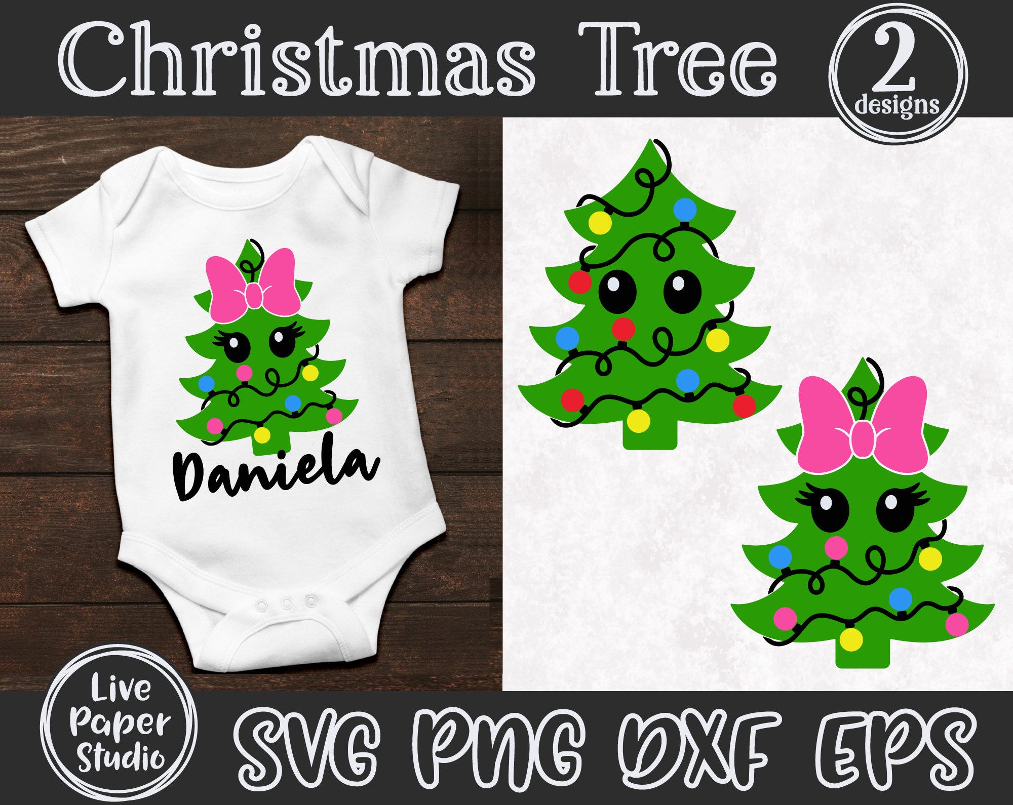 Christmas Tree With Lights Svg, Cute Christmas Tree SVG, Kids Christmas Shirt Design, Baby, Monogram, Digital Download Png, Dxf, Eps Files