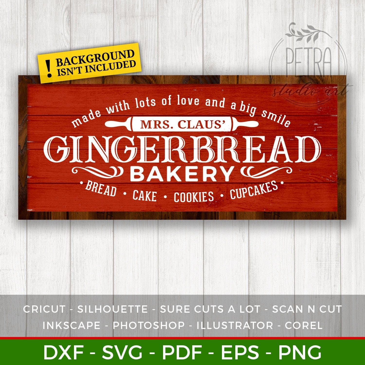 Mrs Claus Gingerbread Bakery SVG Cut File for Rustic Christmas Home Decor and Farmhouse Wall Decoration. Personal and small business use.