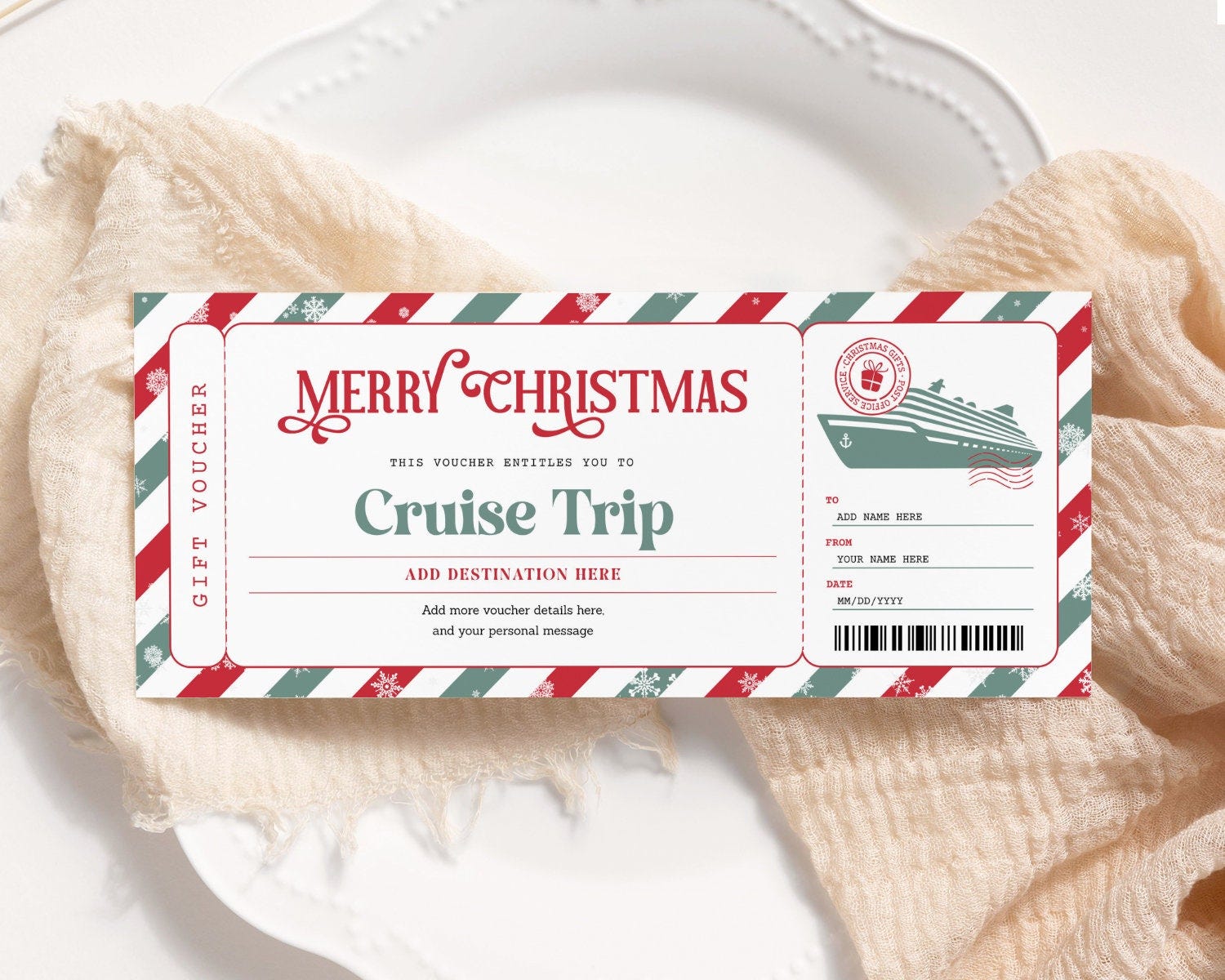 Cruise Christmas Ticket EDITABLE, Cruise Boarding Pass, Holiday Cruise Reveal, Surprise Trip Voucher, Travel Gift Certificate Printable CT22