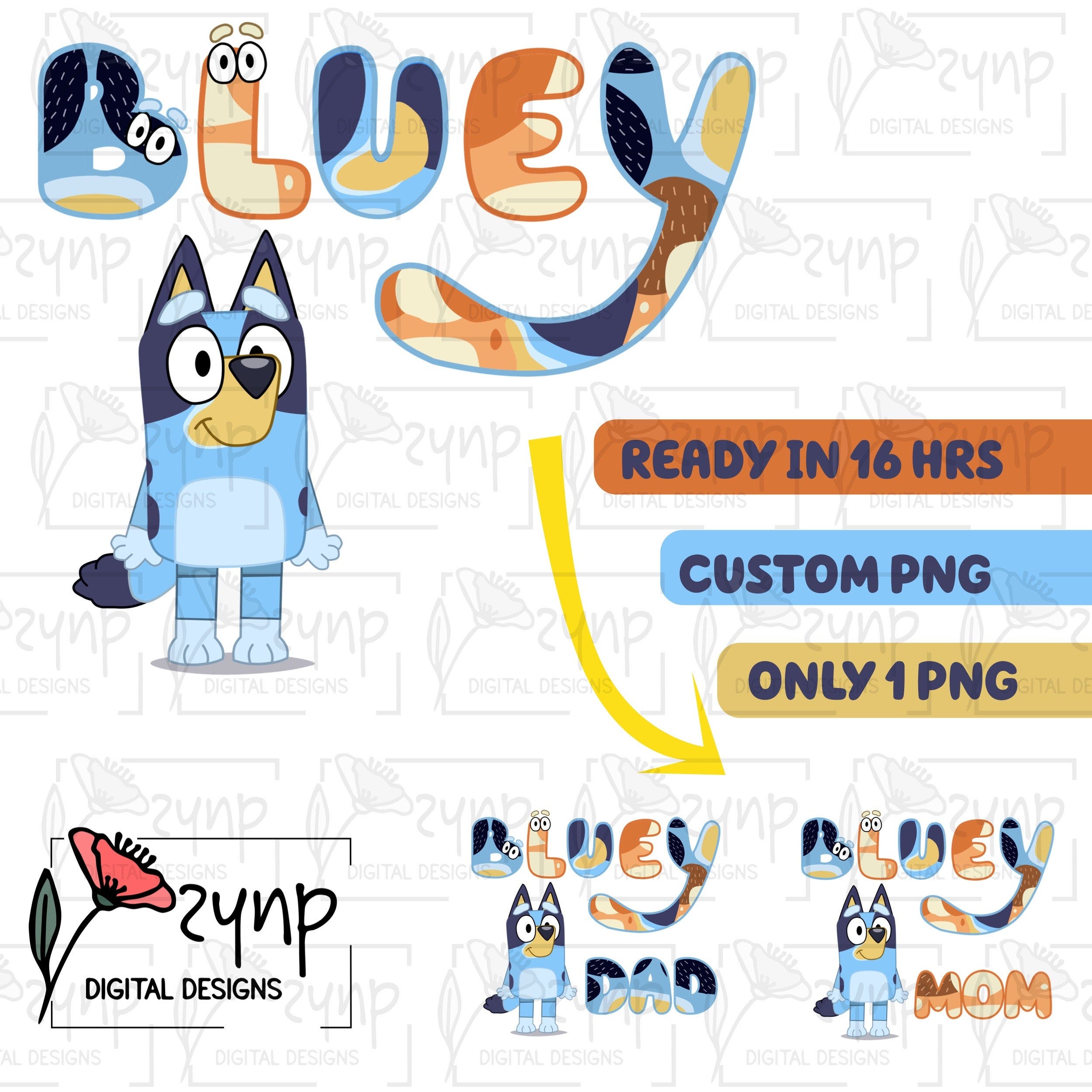 Custom Bluey Text Design Png, Bluey Birthday Family Member Design PNG,Personalized Birthday PNG, Birthday Toddler PNG