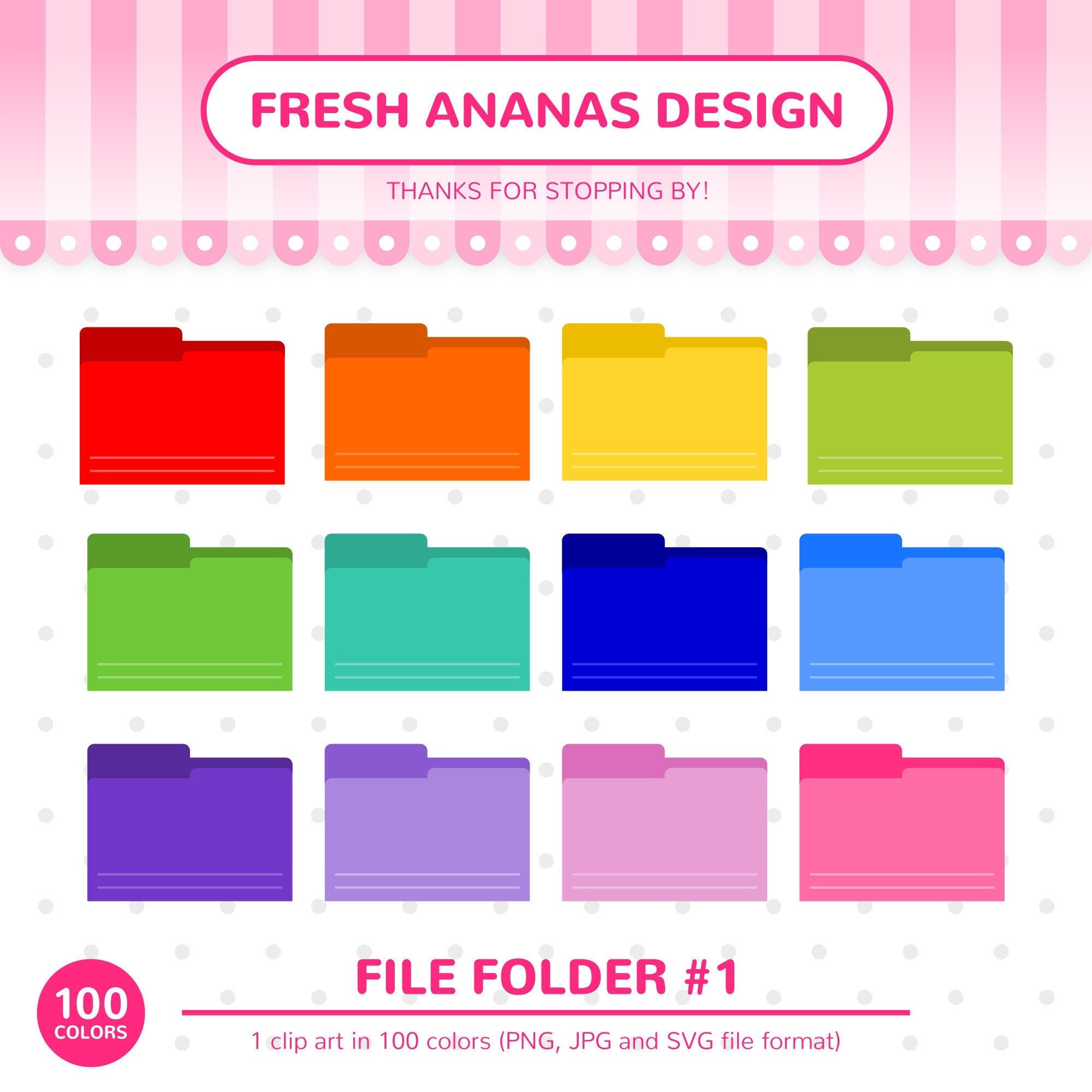 100 Colors Clip Art: File Folder, Folder Clipart, School Clipart, Office Clipart, School Supply, Stationery, Planner Clipart, Clipart, SVG