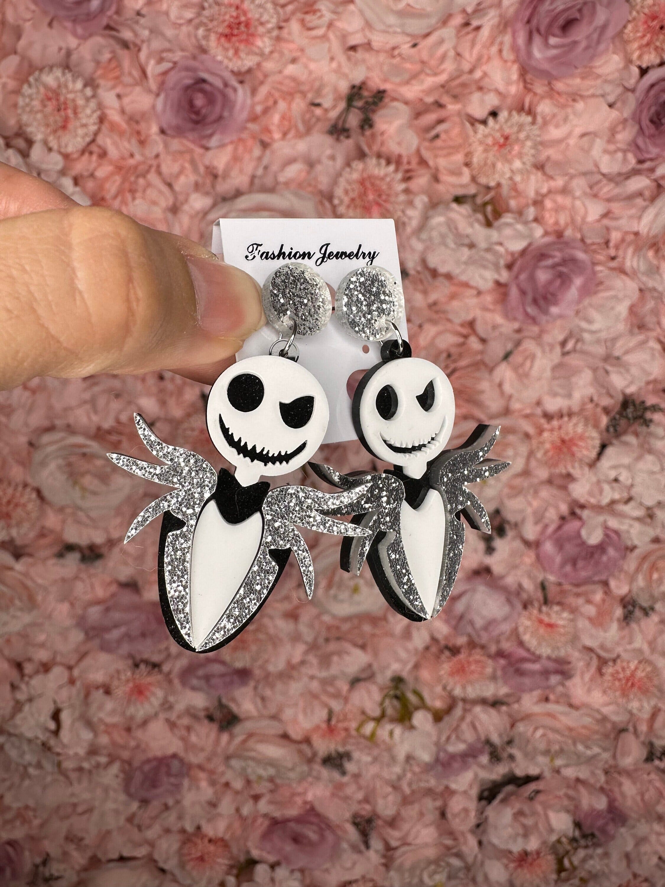 Jack Skellington Glitter Earrings/ Nightmare Before Christmas Earrings/ Halloween Gift Idea