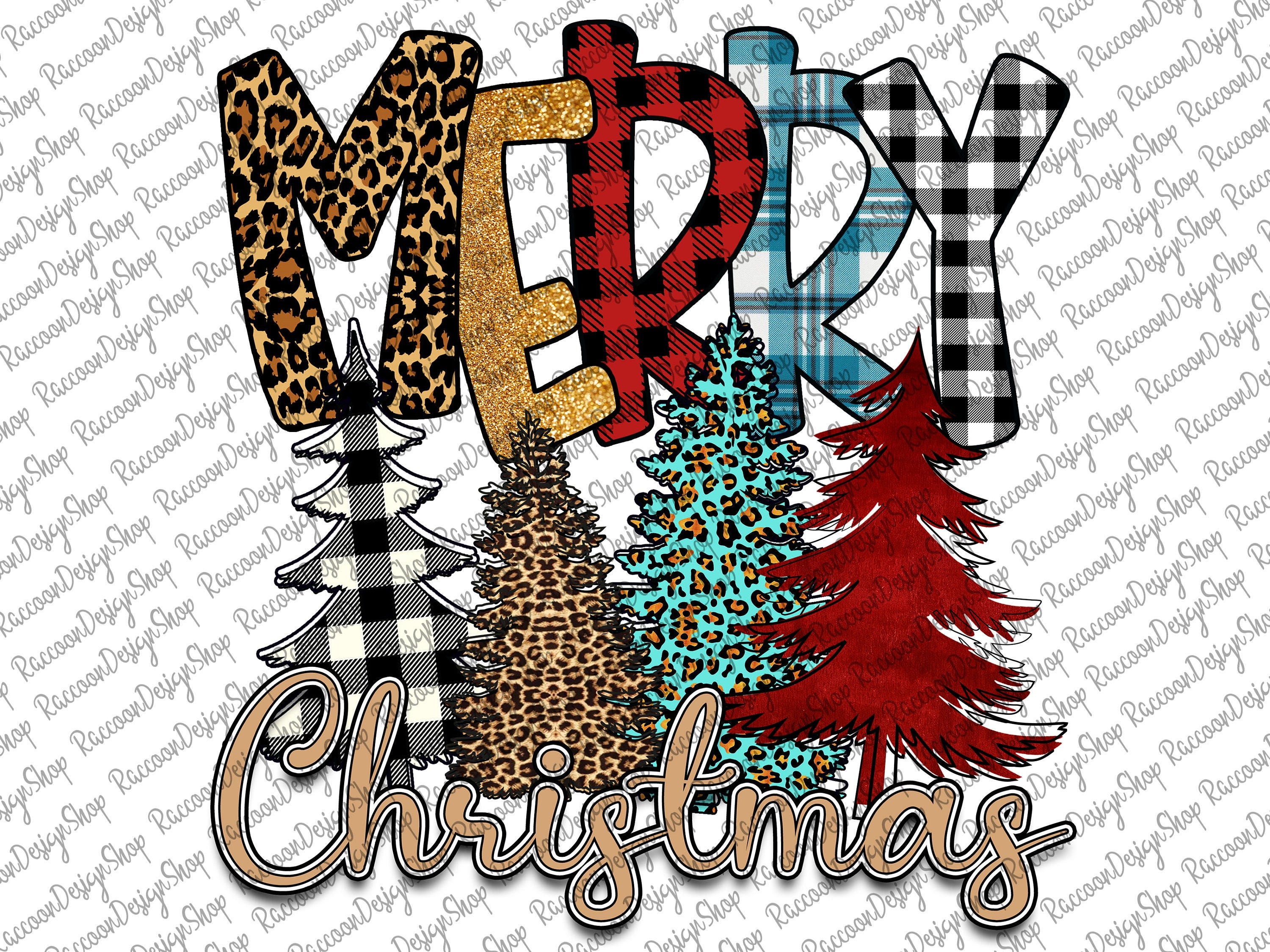 Merry Christmas Trees PNG, Sublimation Design, Digital Download, Sublimation, DTG Printing, Christmas Tree Cheetah, Xmas Png, Christmas Tree