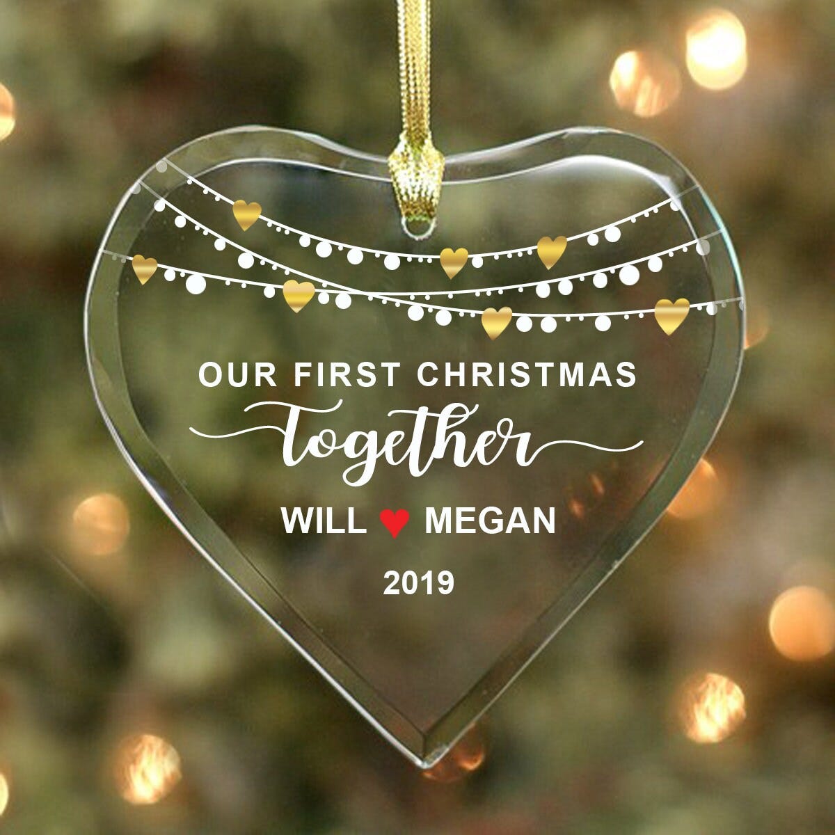 Our First Christmas Together - Couple’s Glass Heart Ornament - Personalized with Names & Year