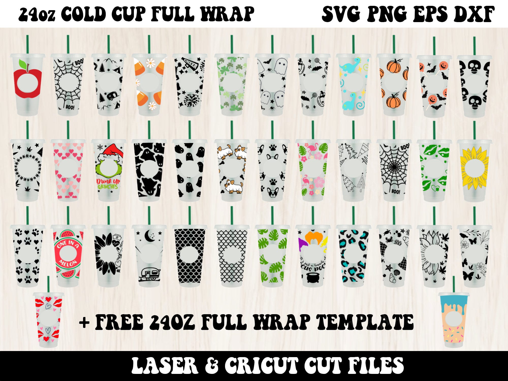 24oz Cold Cup Svg, 24oz Venti Cold Cup Svg, Cold Cup Svg, Full Wrap Svg, Svg Files for Cricut, Full Wrap Template Svg, Coffee Cup Svg
