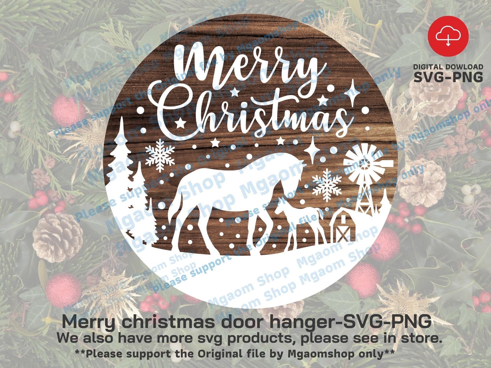 Merry Christmas Door Hanger Digital Cut Files, Horse Farm Christmas svg , New Christmas svg , Merry Christmas SVG, SVG for warm family