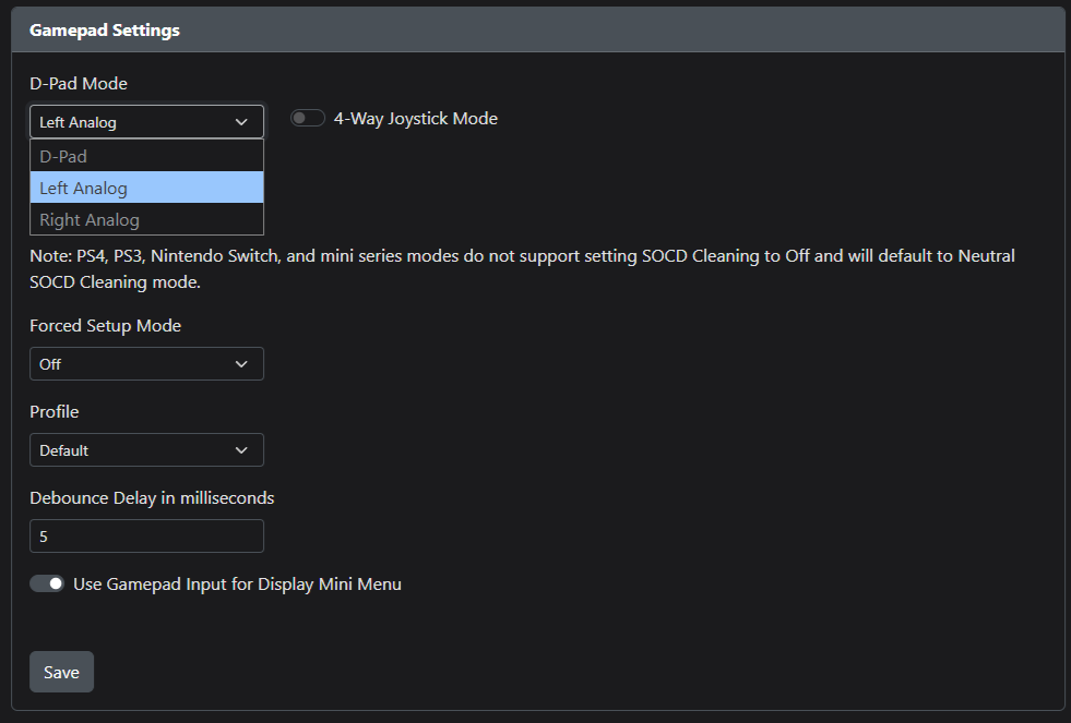 Gamepad Settings