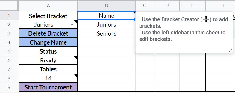 A screenshot of the main menu of the tournament planner.