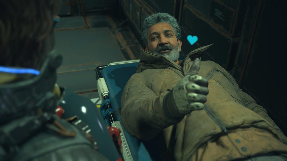 S. S. Rajamouli gives Sam a thumbs-up in Death Stranding 2.