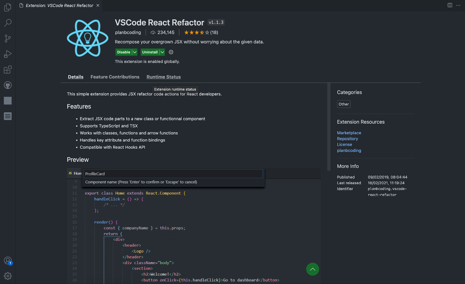 Visual code plugins. React code. the extension &quot;react developer tools&quot; is not allowed to access resource.