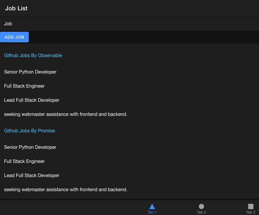 Ionic Tab Page: with List of Jobs