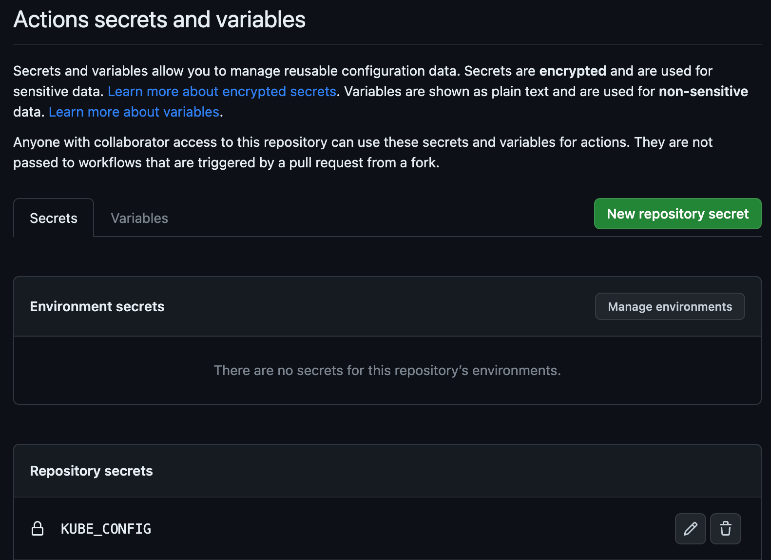 GitHub repository secrets