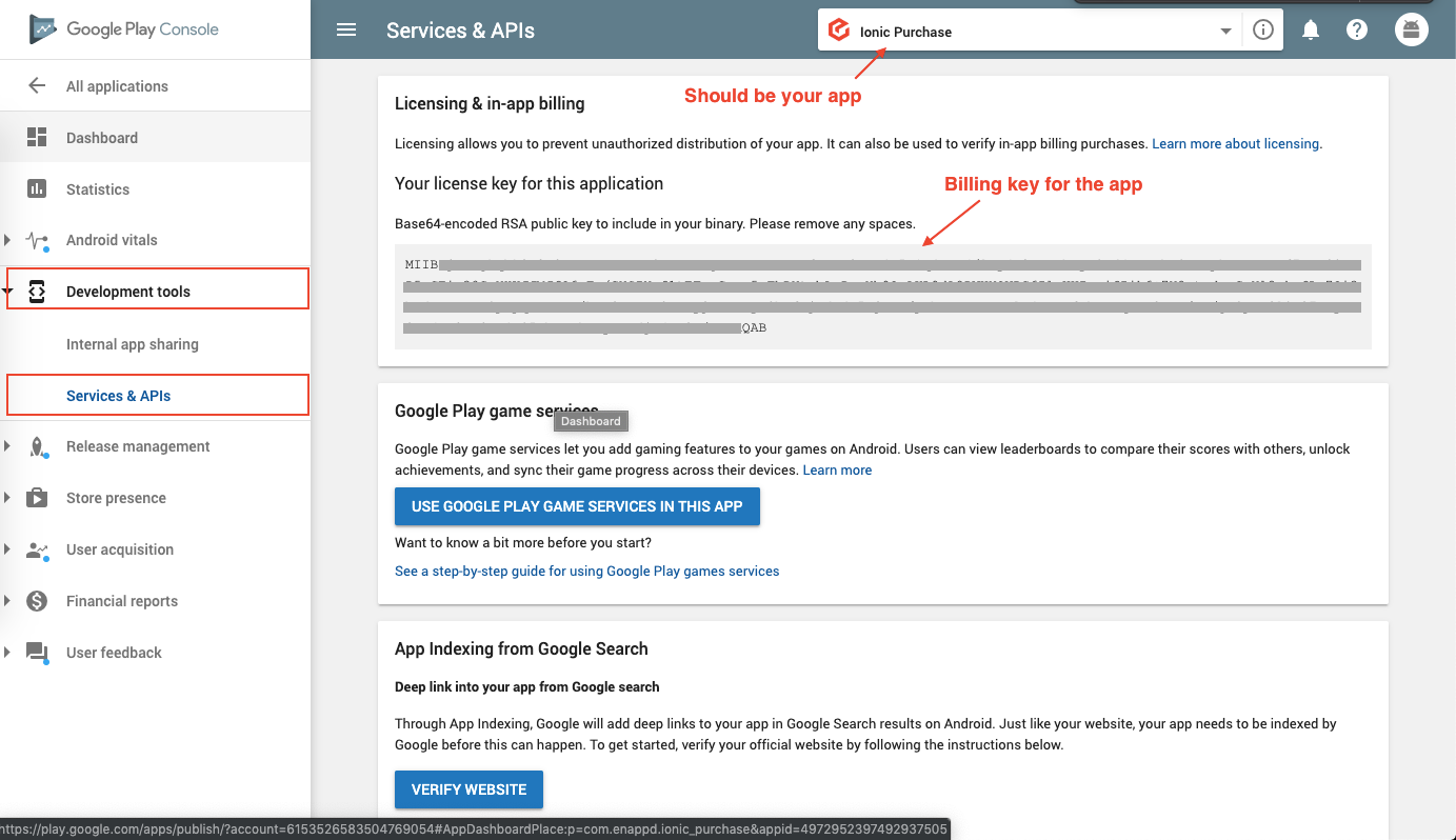 Get your Billing key from Google Play console