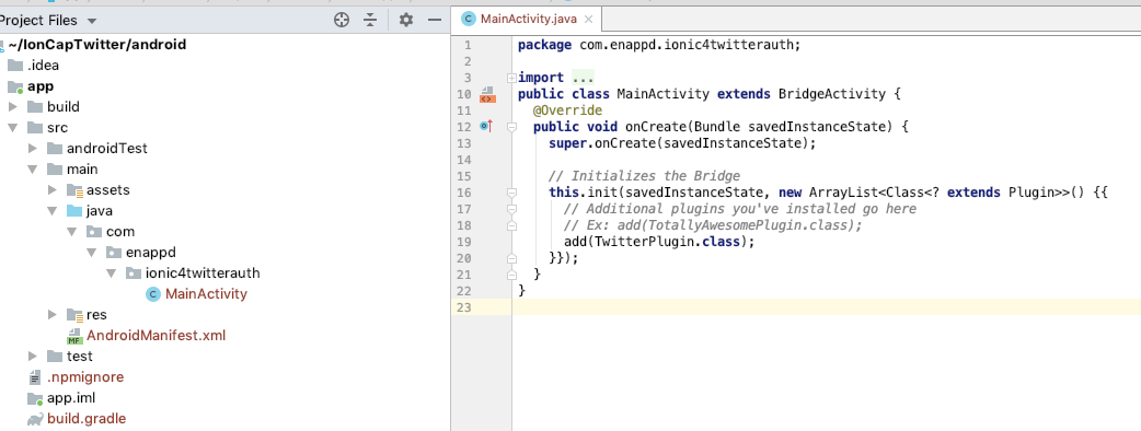 Import plugin in main.activity for Twitter login