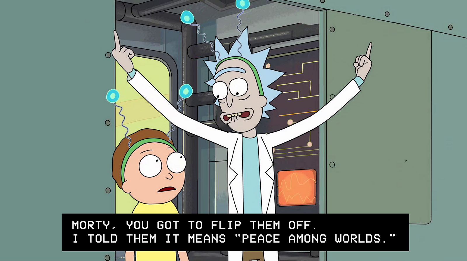 Peace among. Рик Peace among Worlds. Rick and Morty Peace among Worlds. Рик и Морти показывают средний палец обои. Морти с надписью Peace among Worlds.