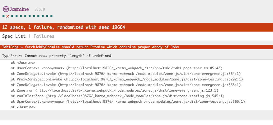 Karma Server\u00a0: Test failed