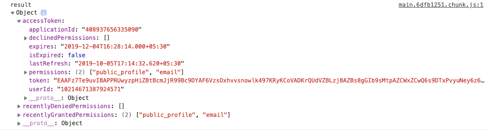 Response after successful Facebook login