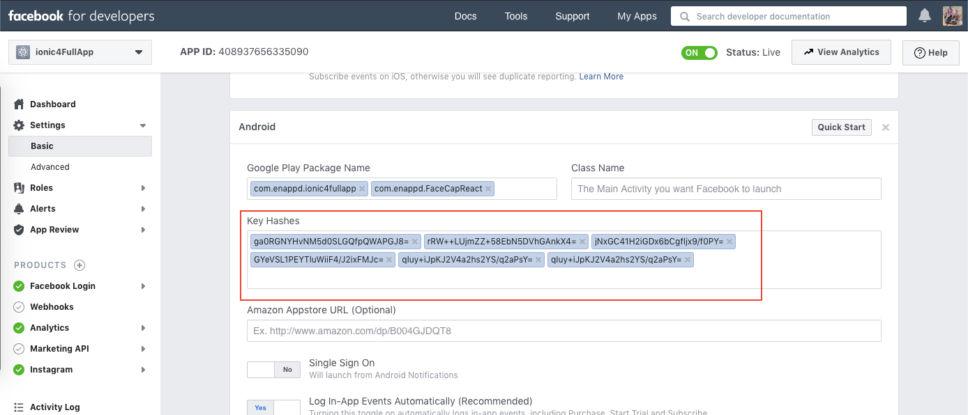 Add hash keys for Facebook login in your Ionic React Capacitor app