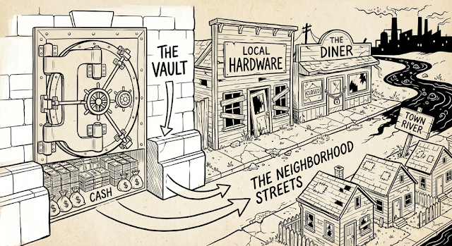 Why does a full bank safe often sit on a rotting street?