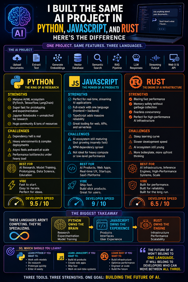 I Built the Same AI Project in Python, JavaScript, and Rust — Here’s the Difference