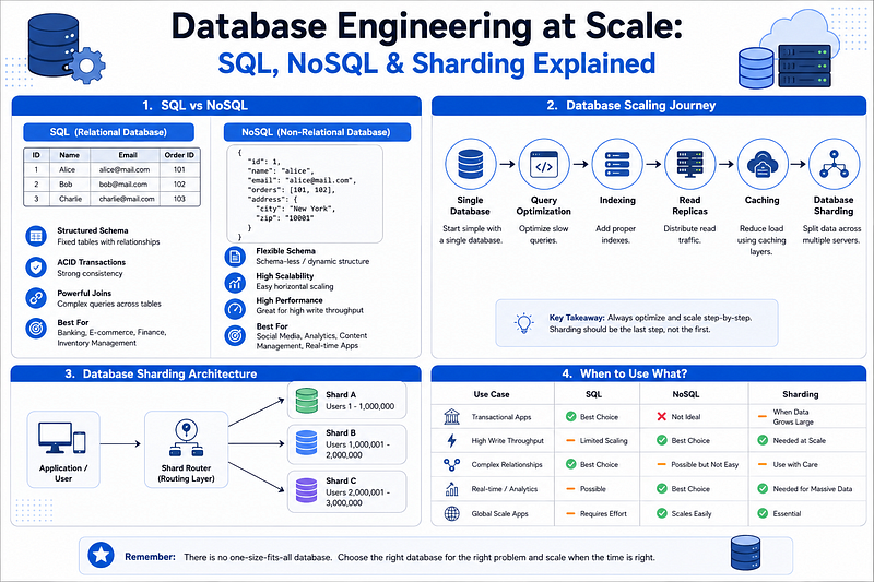 Database Engineering at Scale: SQL, NoSQL & Sharding Explained