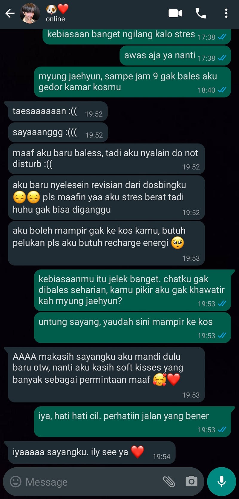 Isi percakapan Taesan dengan pacar mungilnya